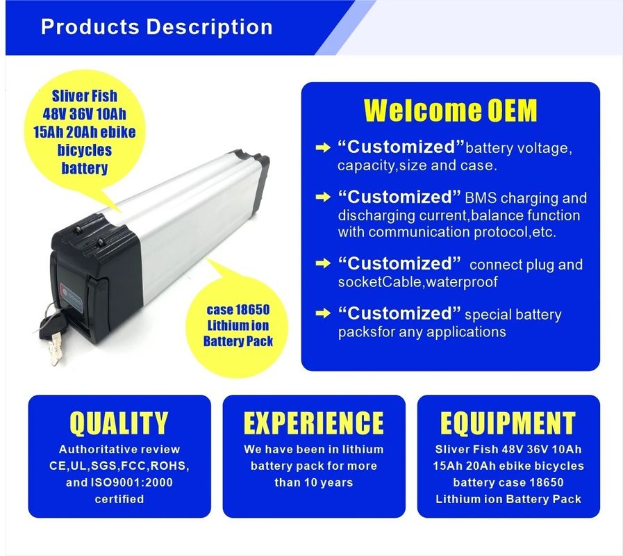 Enook Factory Sliver Fish 36v 10ah 250w Batteria per biciclette elettriche/batteria al litio/batteria per biciclette elettriche