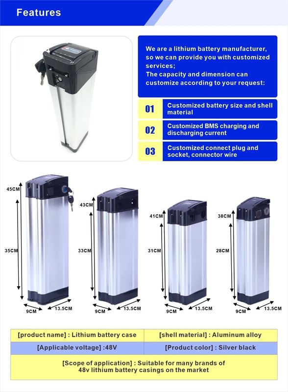 E Bike Silver Fish Lithium Battery Pack raccomandato per temperatura di conservazione di 23 ± 5°C