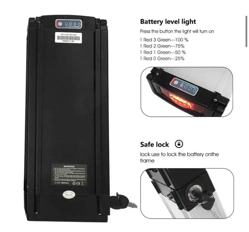 Eco-Friendly Rear Rack E Bike Battery Pack Sliver Batteria agli ioni di litio per biciclette elettriche