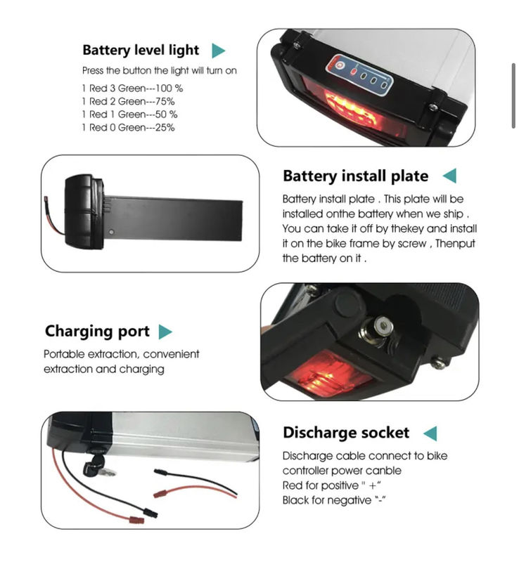 Batteria agli ioni di litio da 36v per biciclette elettriche a schiera posteriore 48v 10ah 12ah 20ah 21ah per biciclette elettriche